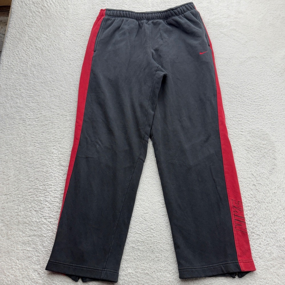 Nike Vintage Mens Black Red Stripe Fleece Sweatpants Joggers Large RN56323